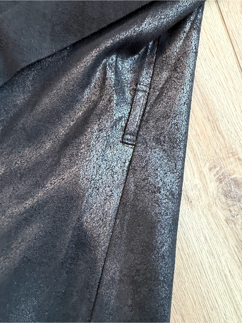 V Christina Faux Black Leather Lightweight Black Draped Open-Front Jacket. Sz L - Picture 9 of 9